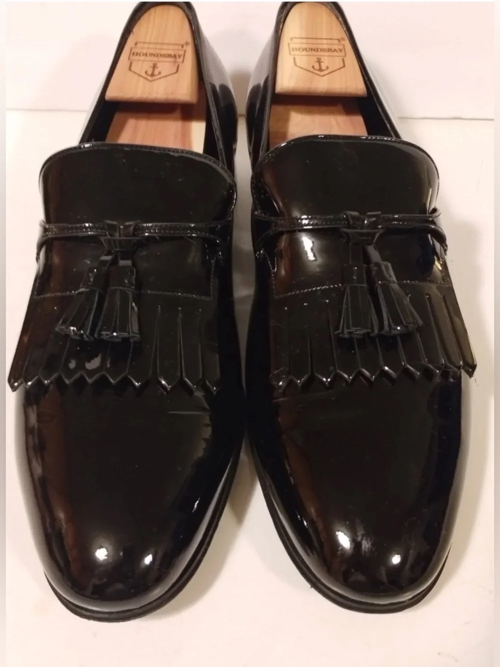 Authentic Men's Gucci Black Patent Leather Tassel Loafers 714681 Size 12.